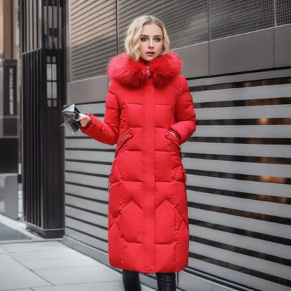 Damen Winterjacke Lang Kapuze Fellbesatz Warm