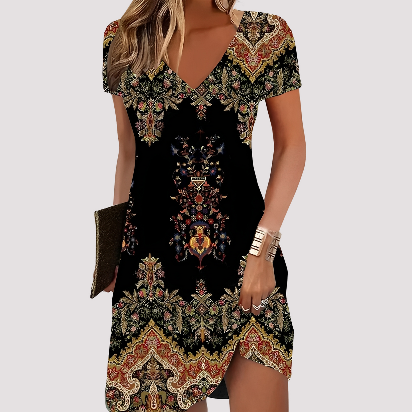 Boho-Kleid Damen V-Ausschnitt Lässig Sommer