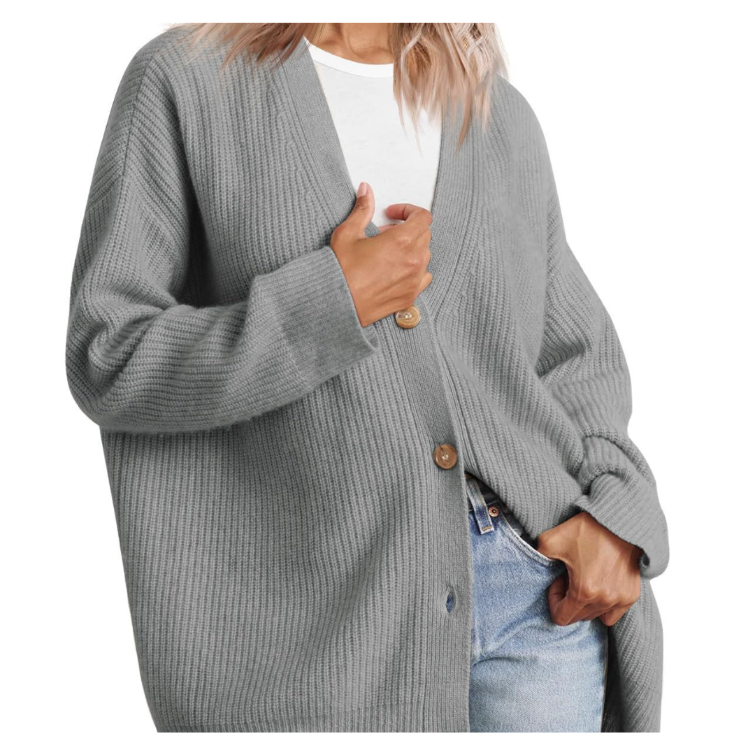 Große Strickjacke Damen Übergroß Knöpfe Modisch