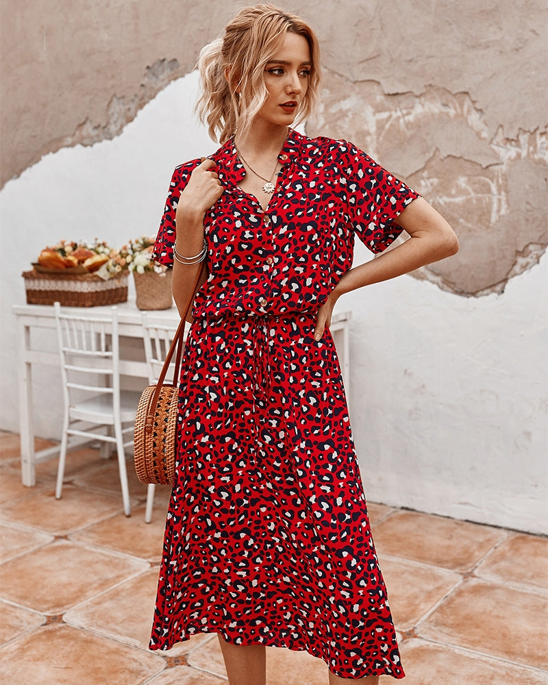 Kurzarmkleid Damen Elegant Kragen Sommerkleid
