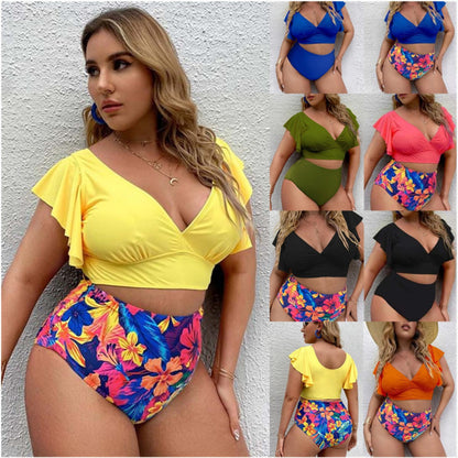 Badeanzug Groß Größe Hochtaille Rüschendruck Damen - BerlinGlamour