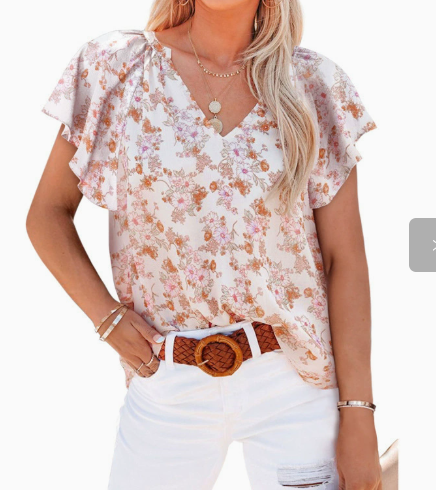 Damen Bluse V-Ausschnitt Blumenmuster Elegant - BerlinGlamour