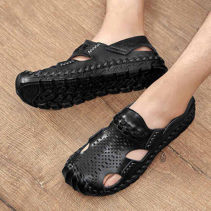 Herren Leder-Sandalen Atmungsaktiv Perforiert Rutschfest