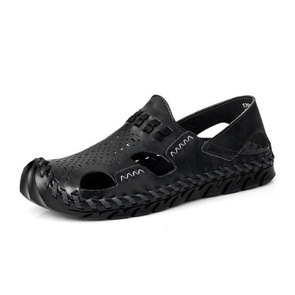 Herren Leder-Sandalen Atmungsaktiv Perforiert Rutschfest