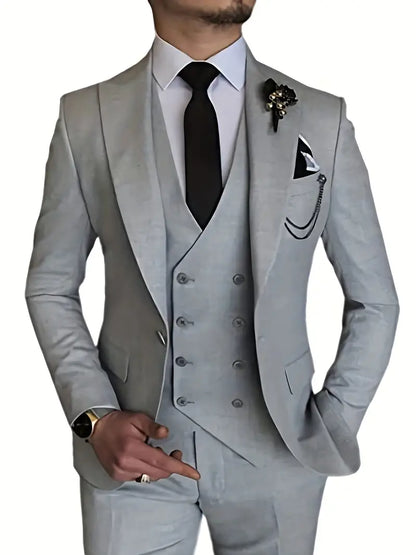 Herren Anzug Set 3-teilig Business Blazer Hose Weste