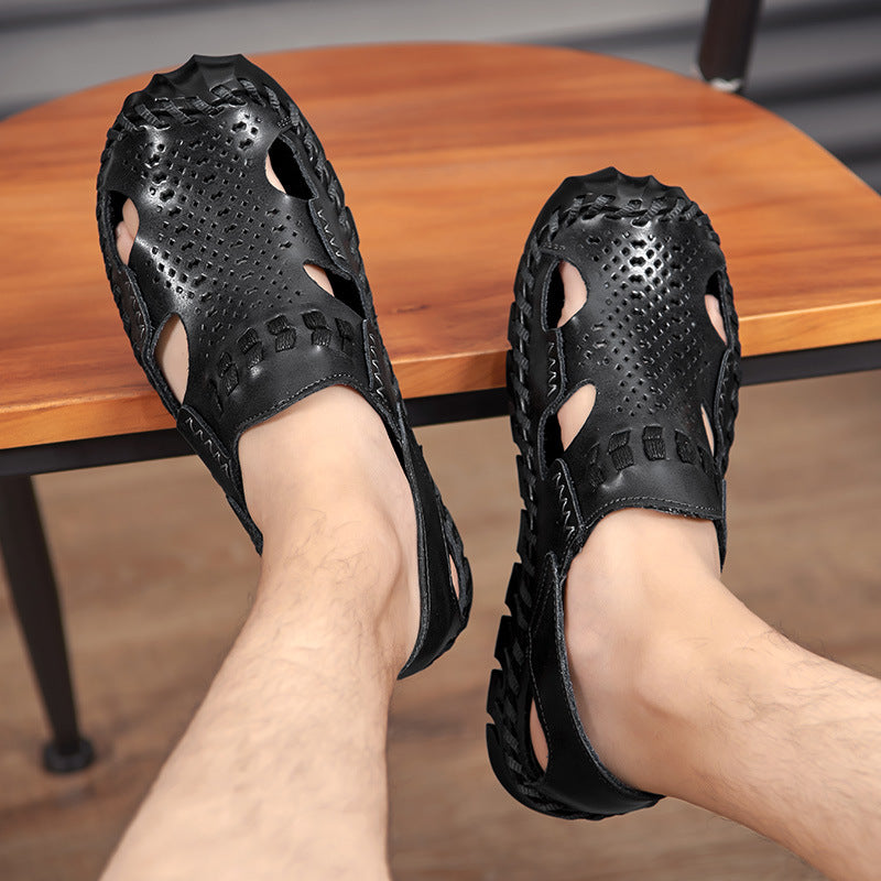 Herren Leder-Sandalen Atmungsaktiv Perforiert Rutschfest