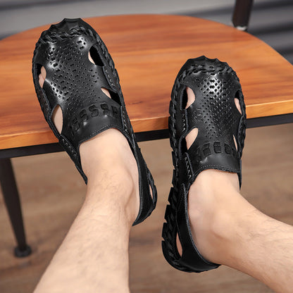 Herren Leder-Sandalen Atmungsaktiv Perforiert Rutschfest