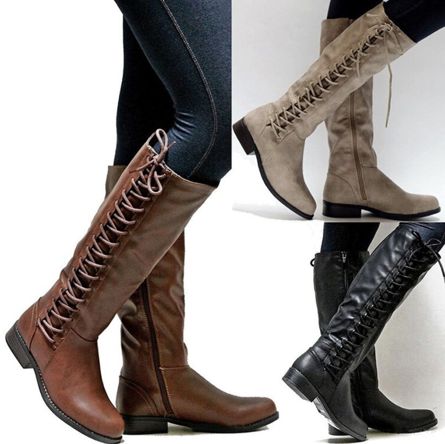 Damenstiefel Hoch Schnürstiefel Elegante Frauenstiefel