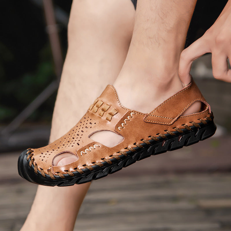 Herren Leder-Sandalen Atmungsaktiv Perforiert Rutschfest
