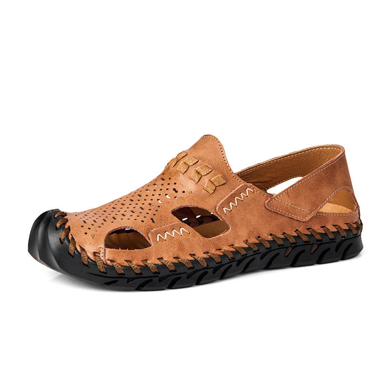 Herren Leder-Sandalen Atmungsaktiv Perforiert Rutschfest