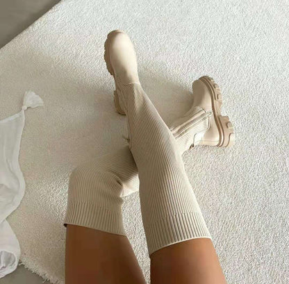 Elastische Stiefel Reißverschluss Damen Stiefel Schwarz