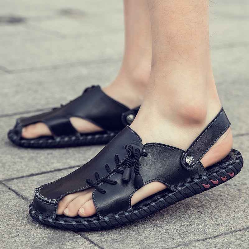Herren Leder Sandalen Bequem Luftig Schnürung