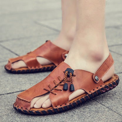 Herren Leder Sandalen Bequem Luftig Schnürung