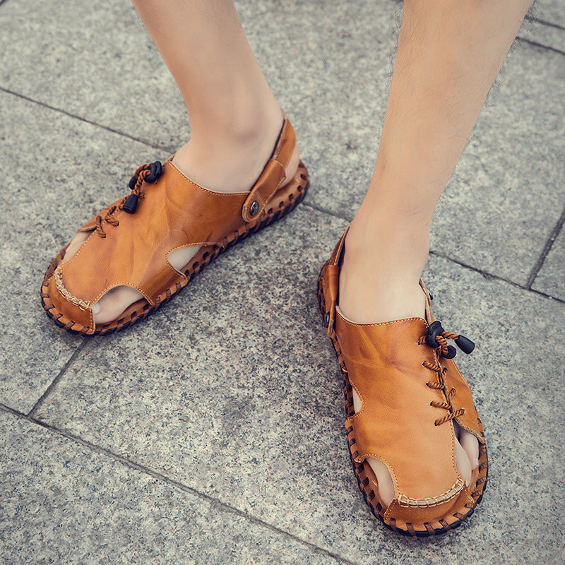 Herren Leder Sandalen Bequem Luftig Schnürung