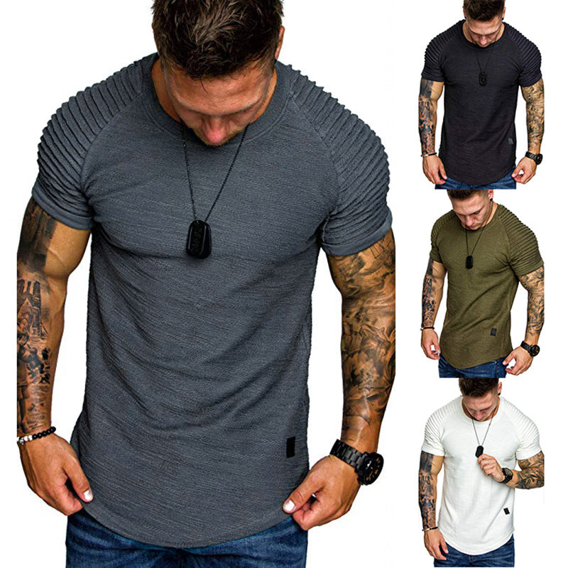 Herren Rundhalsshirt Modern Strukturiert Schulterpartie