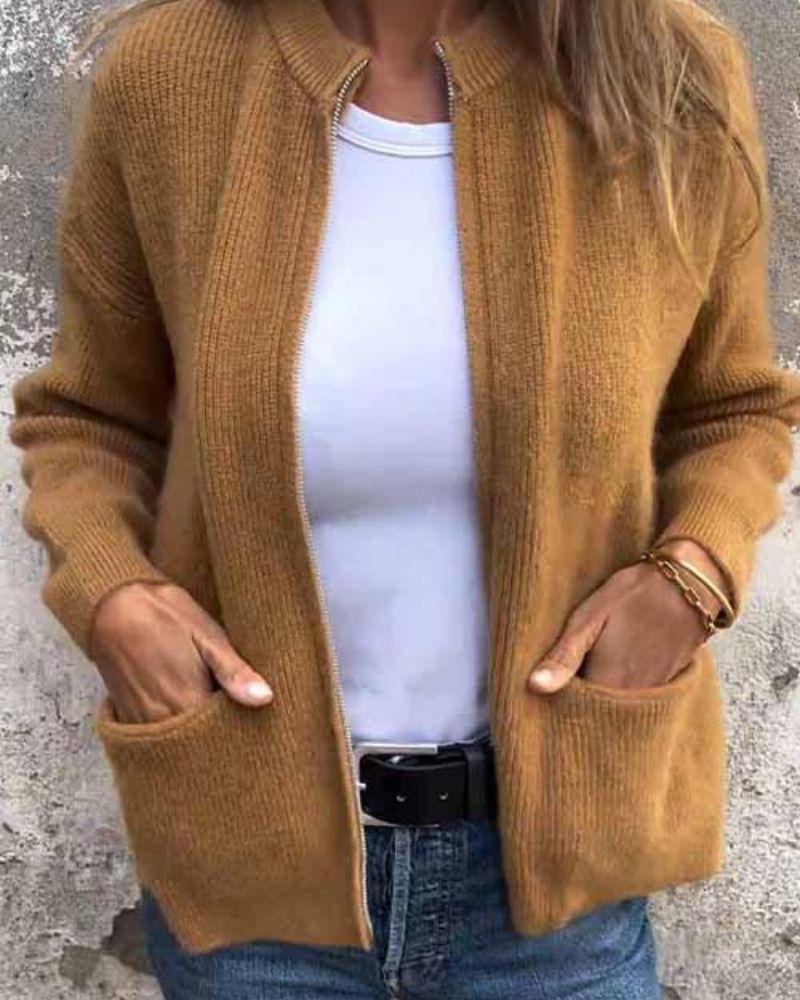 Einfachjacke Damen Klassisch Reißverschluss Modern
