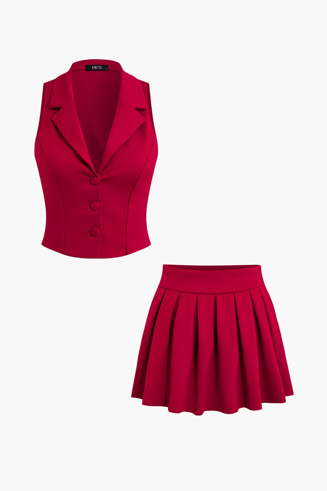 Damen Zweiteiler Set Weste Faltenrock Elegant