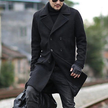 Herren Wollmantel Eleganter Doppelknopf Taschen Modern