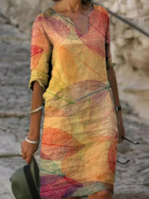 Damen Midi Kleid V-Ausschnitt Bedruckt Sommer - BerlinGlamour