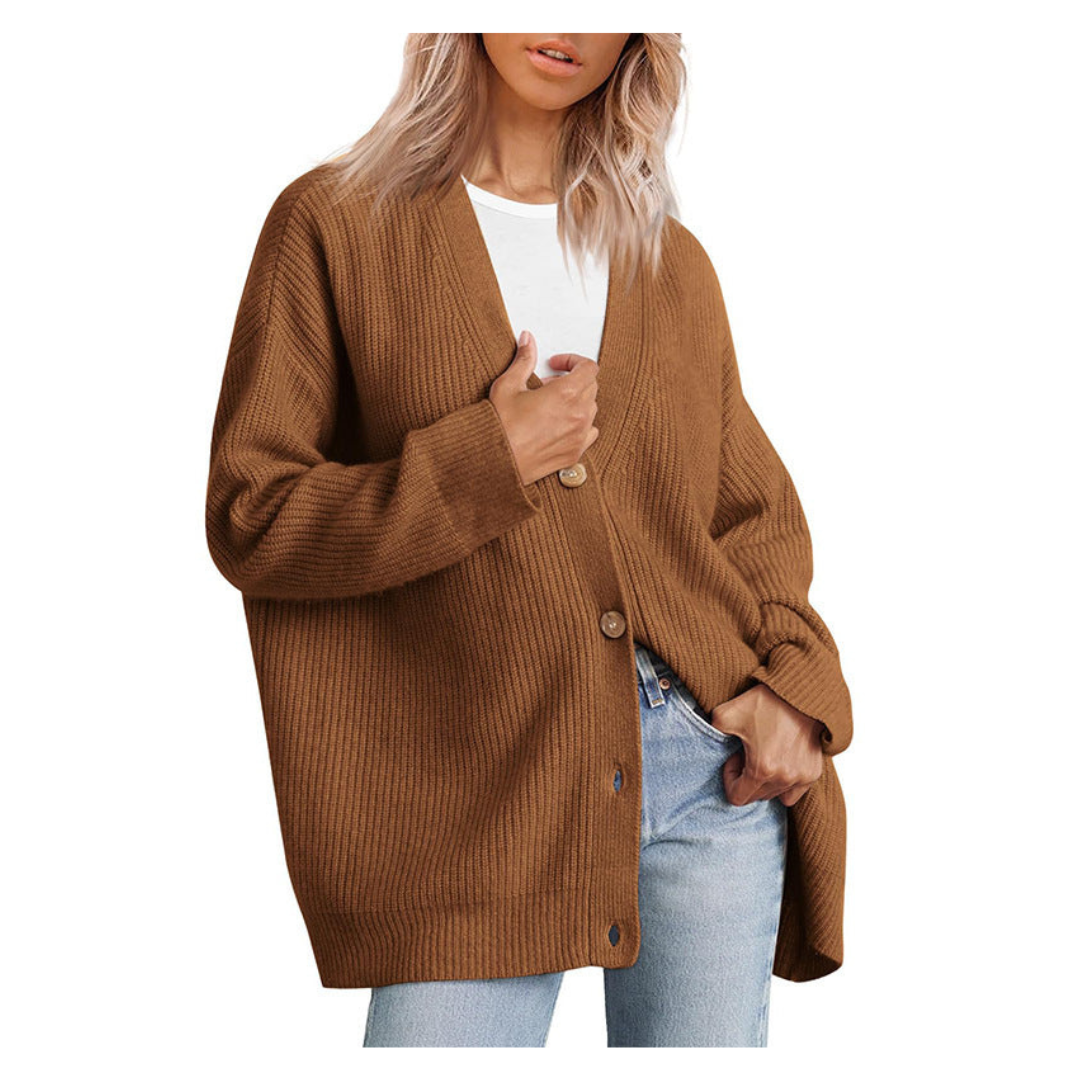 Große Strickjacke Damen Übergroß Knöpfe Modisch