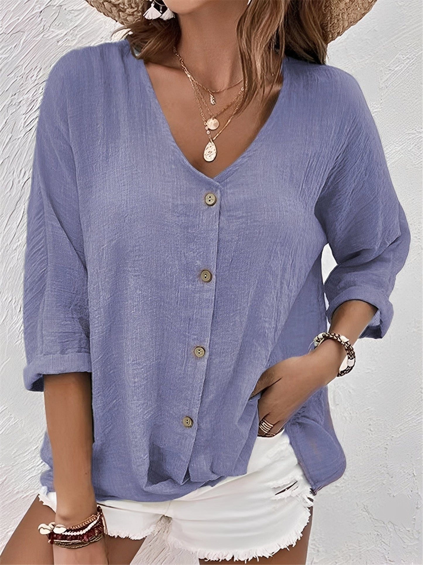 Damen-Shirt Bequem V-Ausschnitt Modern