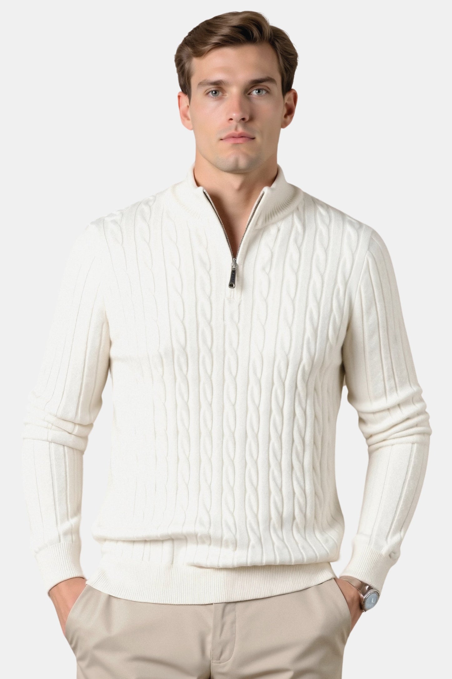 Strickpullover Zopfmuster mit Reißverschluss Damengröße