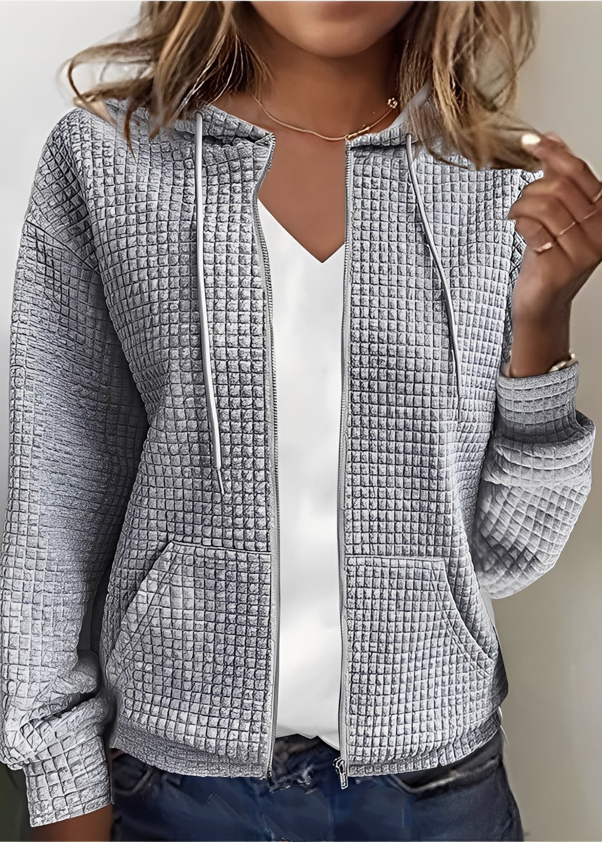 Frauen Cardigan Kapuze Taschen Modern