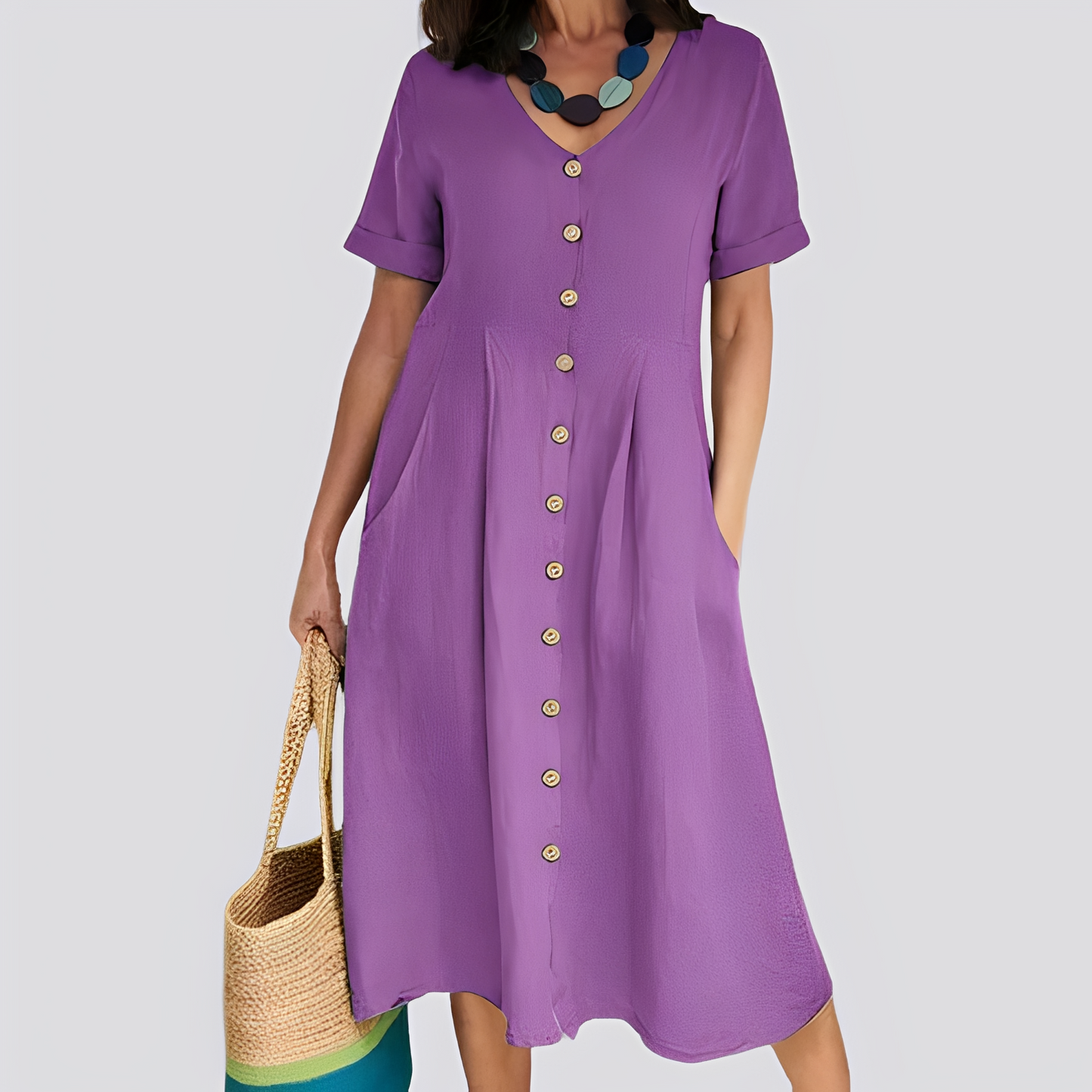 Sommerkleid Damen Hochtaille Locker Geschnitten