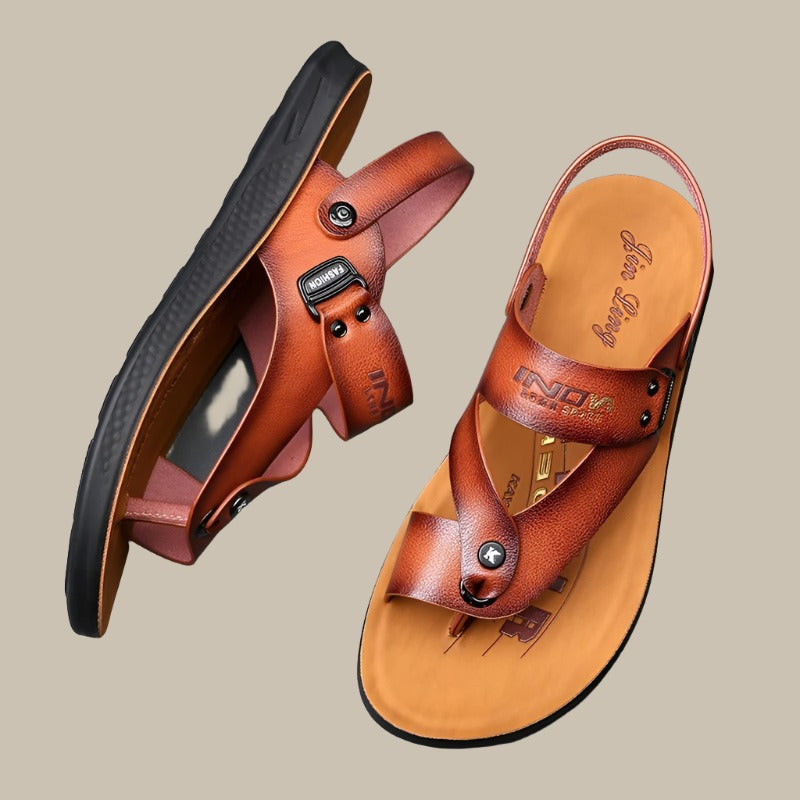 Herren Sandalen Bequem mit SchnalleLedersohle - BerlinGlamour