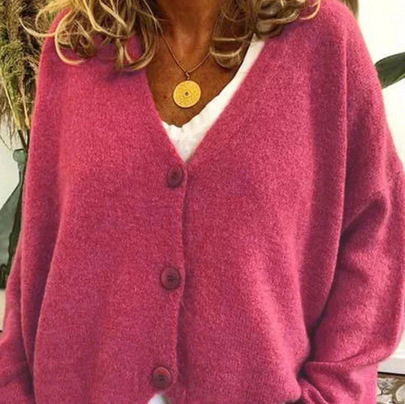 Damen Strickjacke V-Ausschnitt Modern mit Knöpfen