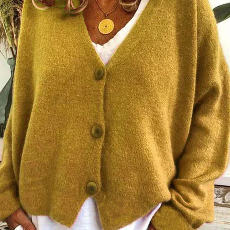 Damen Strickjacke V-Ausschnitt Modern mit Knöpfen
