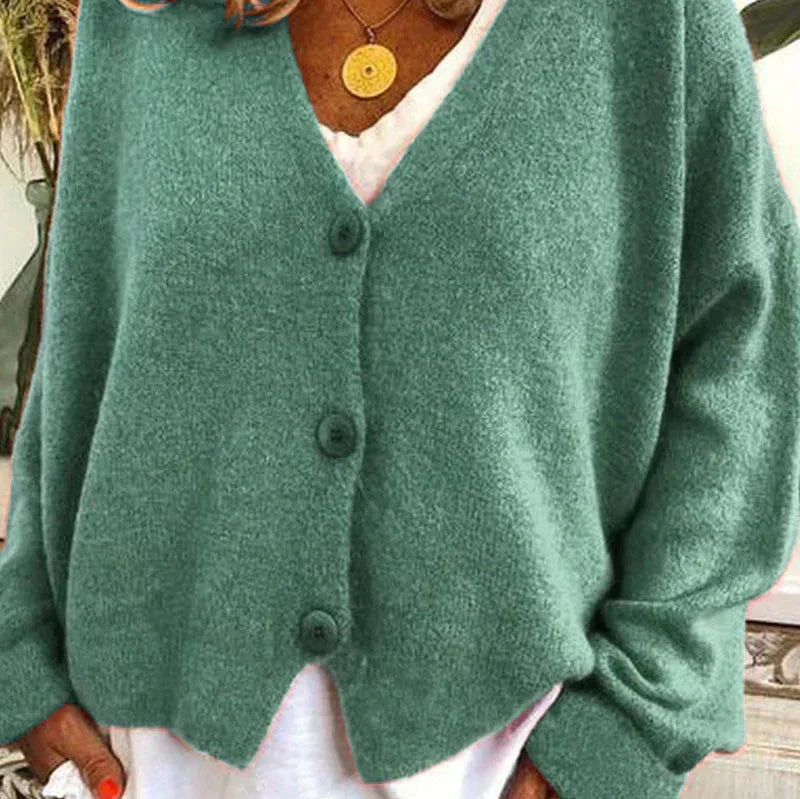 Damen Strickjacke V-Ausschnitt Modern mit Knöpfen