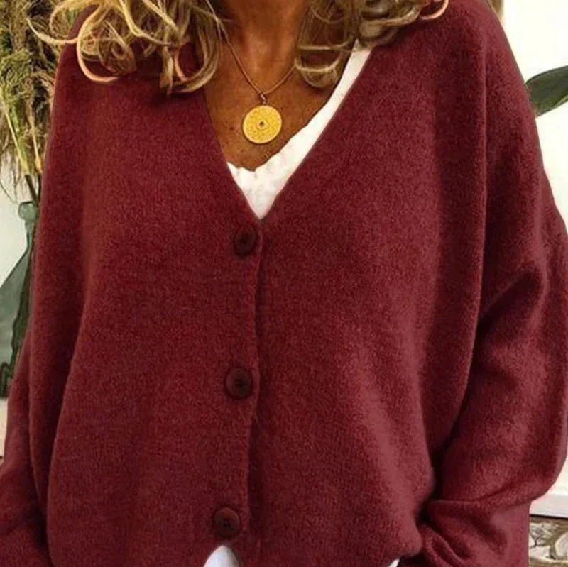 Damen Strickjacke V-Ausschnitt Modern mit Knöpfen