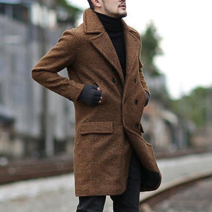 Herren Mantel Modern Wollmantel Doppelreihig Breites Revers
