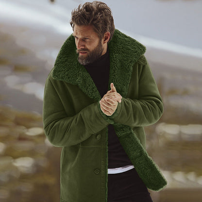 Herren Teddy-Mantel Langschößig Hochgeschlossen Warm