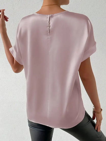 Damen T-Shirt Satin Optik Umschlag Ärmel Elegantes Design
