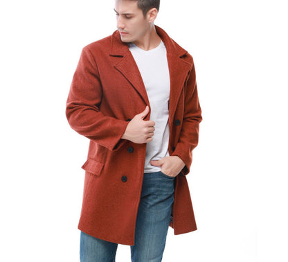 Herren Mantel Modern Wollmantel Doppelreihig Breites Revers