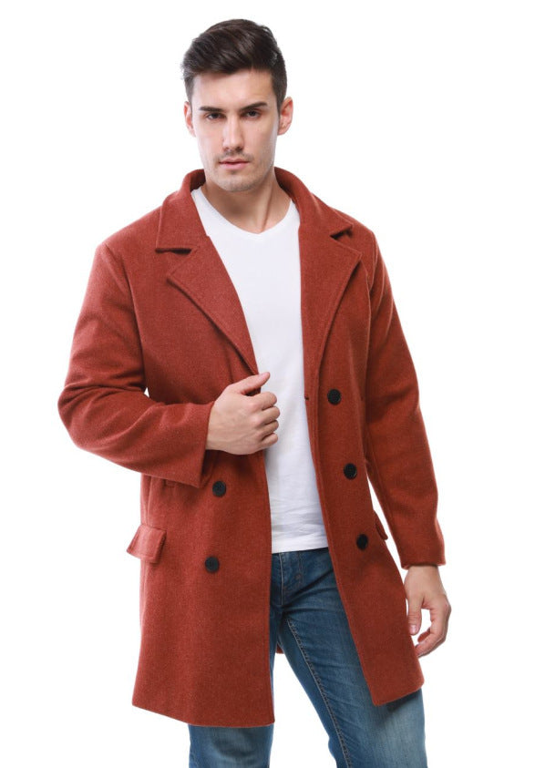 Herren Mantel Modern Wollmantel Doppelreihig Breites Revers