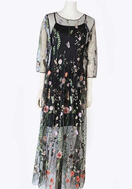 BerlinGlamour Boho Blumenkleid mit Mesh-Einsatz