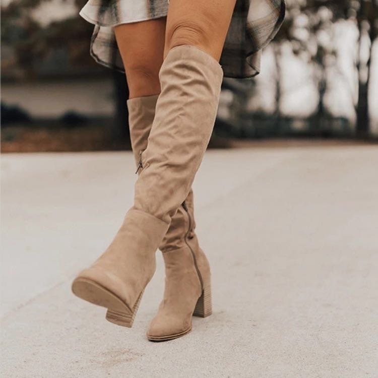 Kniehohe Stiefel Schlicht Reißverschluss Damen Stiefel