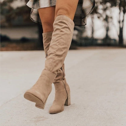 Kniehohe Stiefel Schlicht Reißverschluss Damen Stiefel