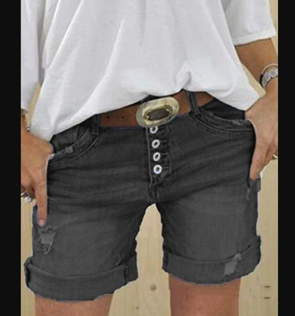 Rippen-Shorts aus zerrissenem Denim Style