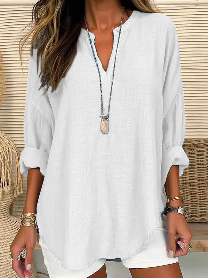 Leinenbluse Damen Lockere Knopfverschluss Sommer