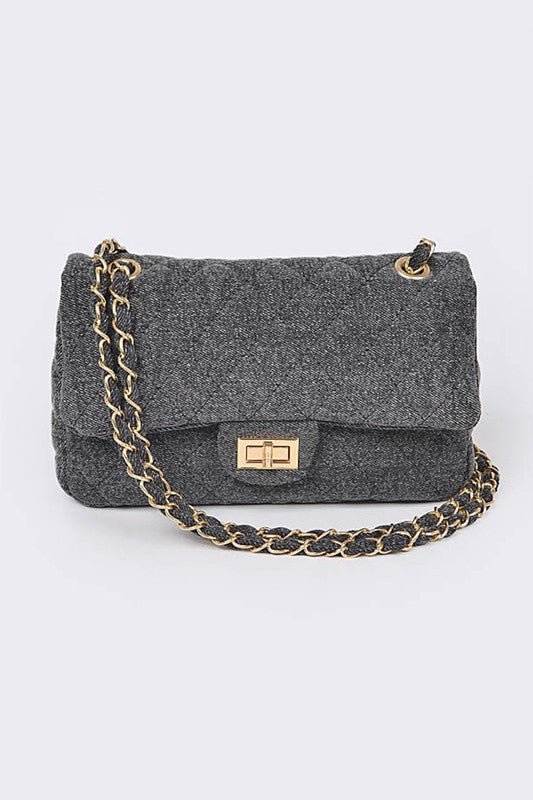 Schultertasche Umwandelbar Denim Steppstil Trendy