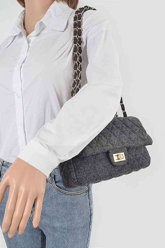 Schultertasche Umwandelbar Denim Steppstil Trendy