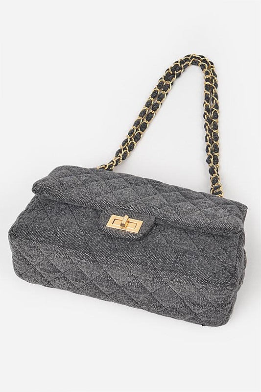 Schultertasche Umwandelbar Denim Steppstil Trendy