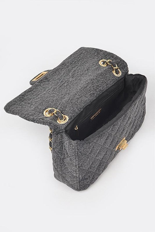 Schultertasche Umwandelbar Denim Steppstil Trendy