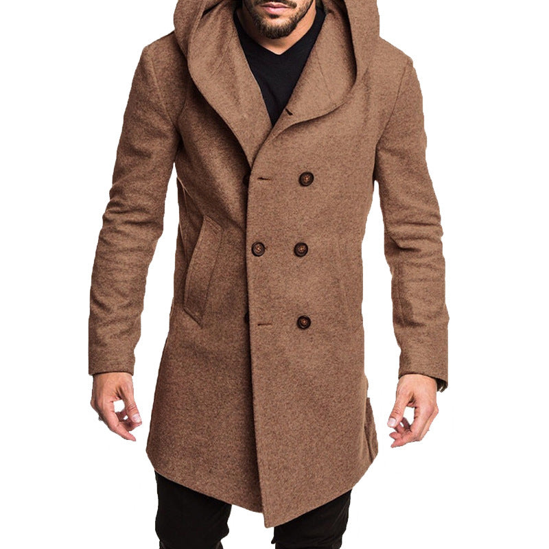 Herren Wintermantel Kapuze Doppelknopf Warm