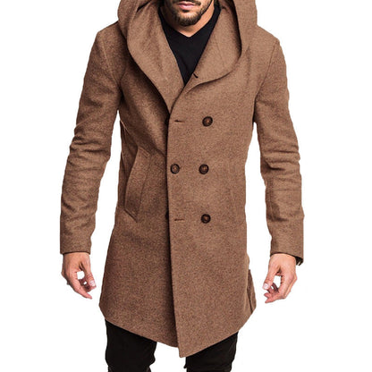 Herren Wintermantel Kapuze Doppelknopf Warm