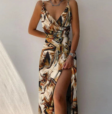 V-Ausschnitt Kleid Mit Druck Schlitz Modern